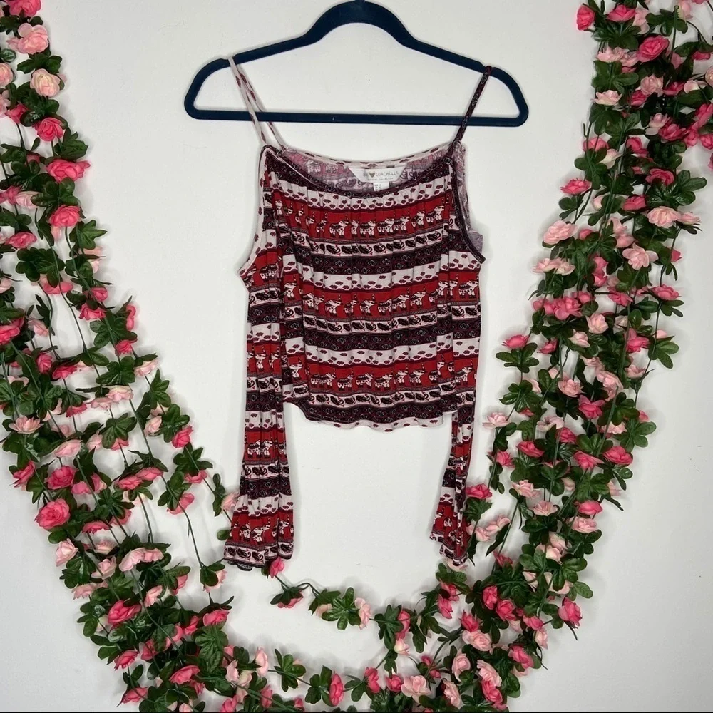 H&M Coachella Red Tribal Crop Top XS Red Ivory